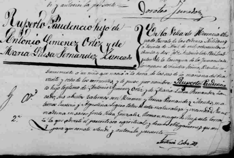 Partida de nacimiento de Ruperto