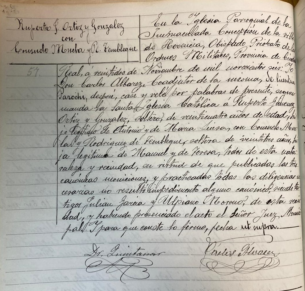 Partida de matrimonio de Ruperto y Consuelo